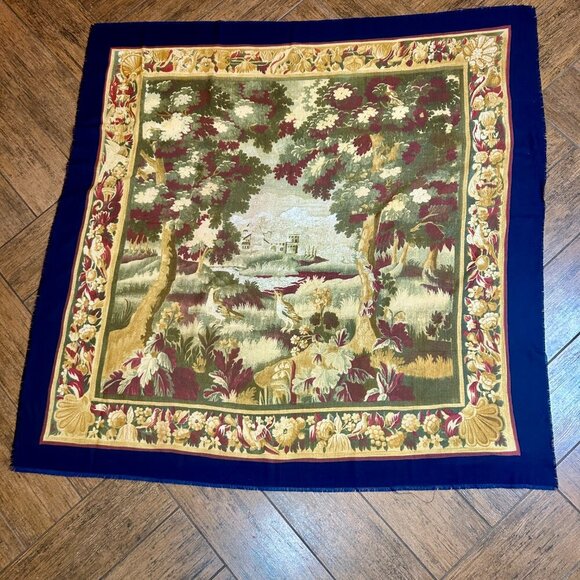Vintage 90s Tapestry Look Large 46" Square Challis Scarf - Picture 9 of 9